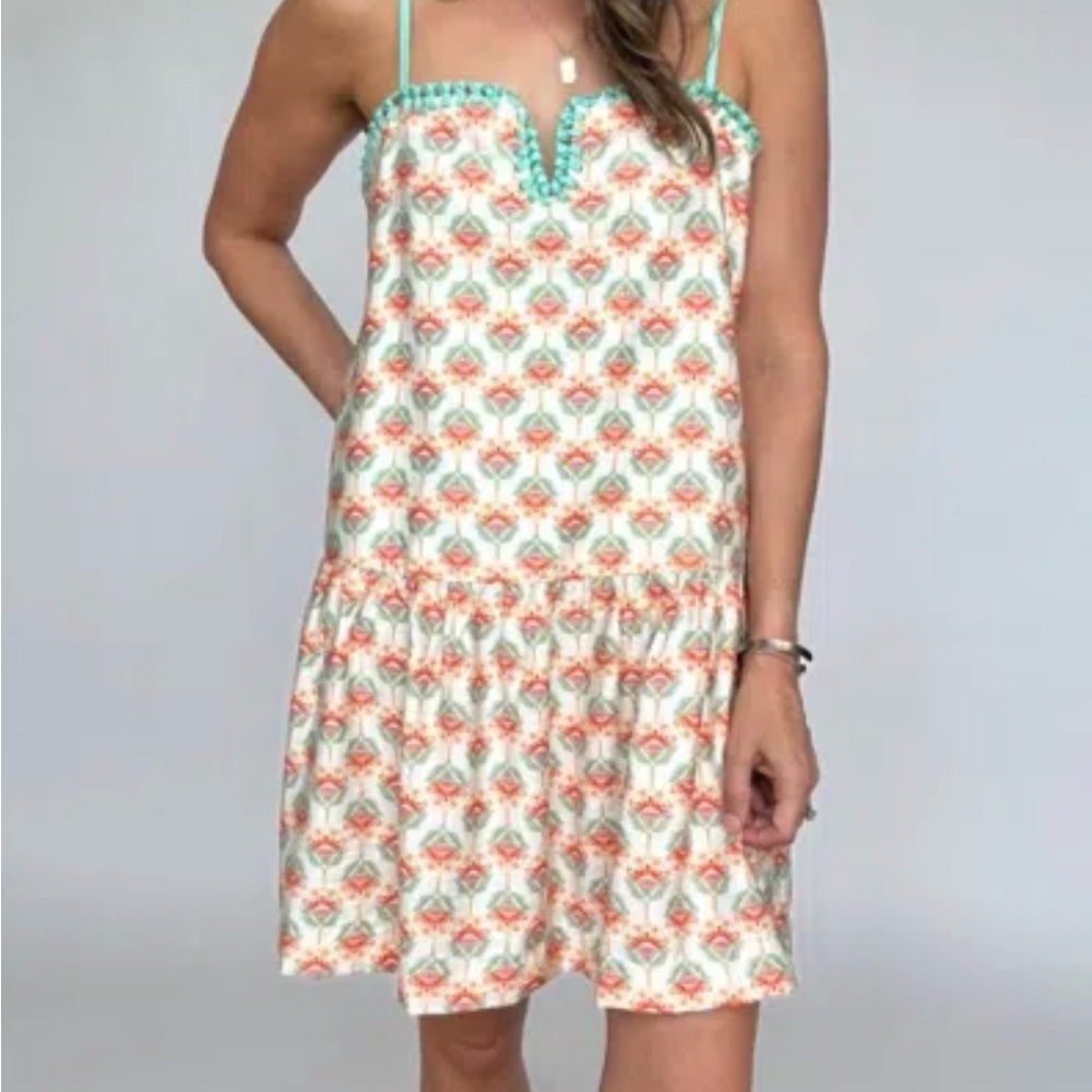 Day & Moon Boutique Women's Mint & Coral Patterned Spaghetti-Strap Dress
